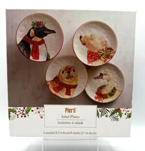 Pier 1 Imports Holiday Winter Animals Ceramic Dessert/Salad Plates-NIB